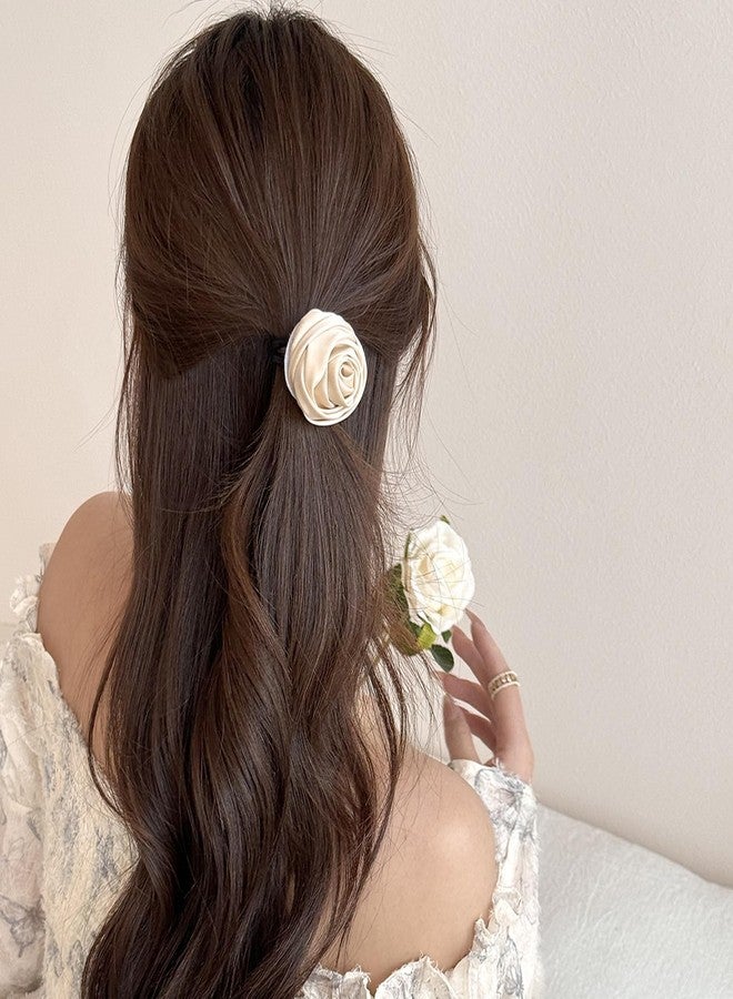 Melodio 4Pcs White Rose Hair Ties for Women,Mother’s Day Elastic Hair Tie,Spring Flower Hair Roses,Mother’s Day Gift Girls Hair Accessories for Thick/Thin Ponytail Holder (White) - Image 2