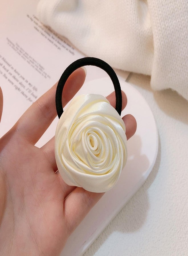 Melodio 4Pcs White Rose Hair Ties for Women,Mother’s Day Elastic Hair Tie,Spring Flower Hair Roses,Mother’s Day Gift Girls Hair Accessories for Thick/Thin Ponytail Holder (White) - Image 3