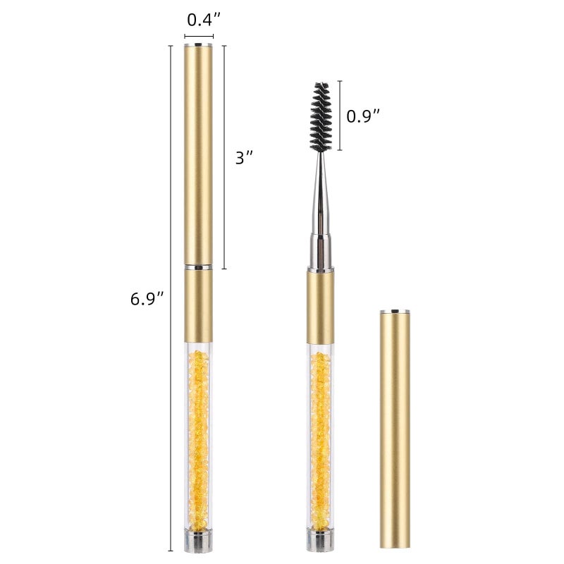Tbestmax Eye Brush Mascara Wands Eyelash Spoolie Brushes Eye Brow Brush Applicator with Cap for Travel, Crystal White Black Gold 3 Pcs - Image 3