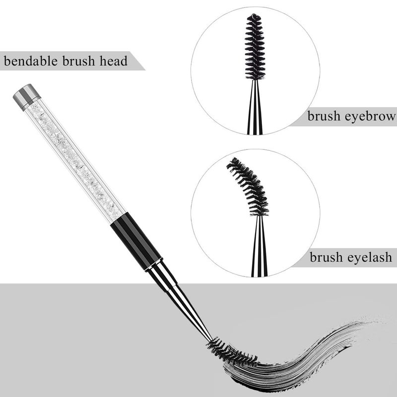 Tbestmax Eye Brush Mascara Wands Eyelash Spoolie Brushes Eye Brow Brush Applicator with Cap for Travel, Crystal White Black Gold 3 Pcs - Image 2