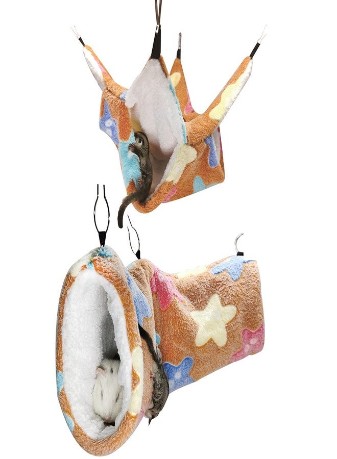 LEFTSTARER Guinea Pig Ferret Rat Hammock Toy Small Animal Cage Accessories Hideout Tunnel & Bunkbed Hammock for Rat Ferret Guinea Pig Hamster Sugar Glider Chinchilla (Star-Brown) - Image 1