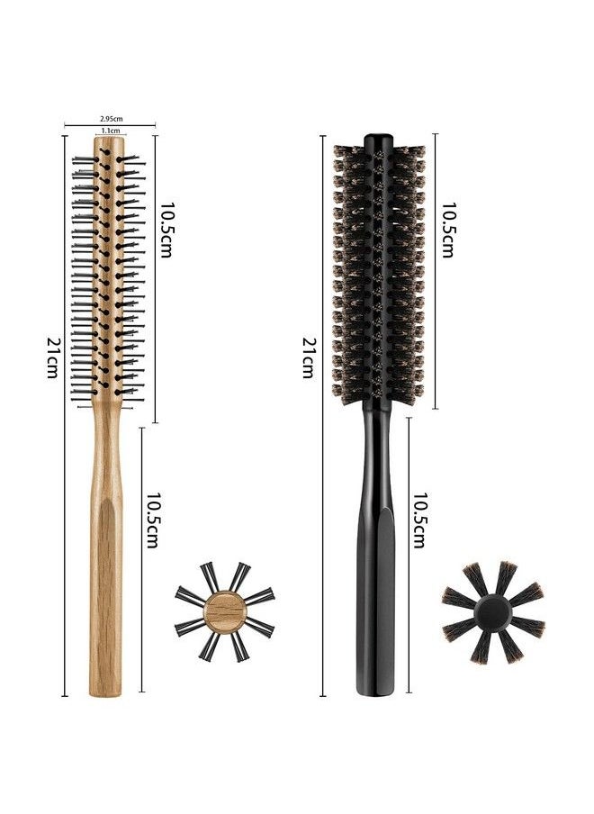 Geiserailie 2 Pieces Thick Round Hair Comb Bristle Round Hair Brush Blow Drying Hairbrush Small Brush Short Hair Massage Comb Head Massage Round Brush Roll Hairbrush For Wet Or Dry Hair (Black Wood Color)  - Image 3