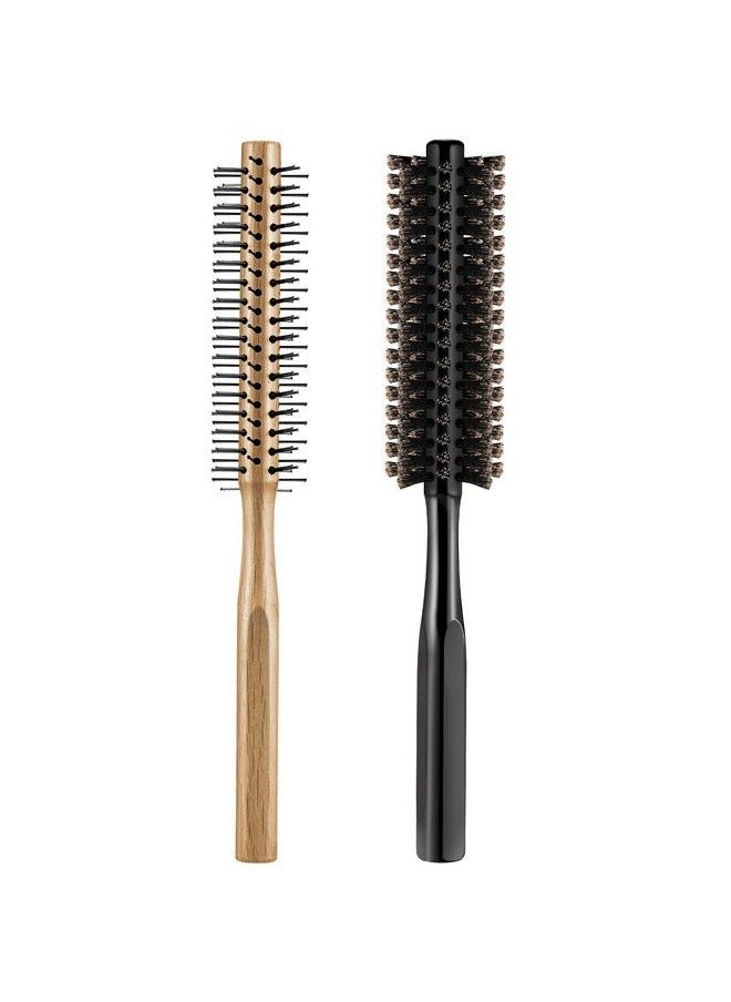 Geiserailie 2 Pieces Thick Round Hair Comb Bristle Round Hair Brush Blow Drying Hairbrush Small Brush Short Hair Massage Comb Head Massage Round Brush Roll Hairbrush For Wet Or Dry Hair (Black Wood Color)  - Image 2