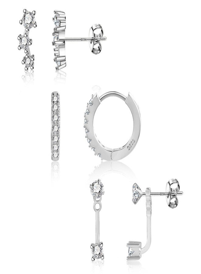 أليكس كرافت أقراط من الفضة الإسترلينية للنساء، طقم أقراط فضية عصرية مرصعة بحلقات، مناسبة لثقوب متعددة، أقراط صغيرة من الفضة عيار 925 للغضروف، تصميمات أنيقة للأذنين الحساسة. - Image 1