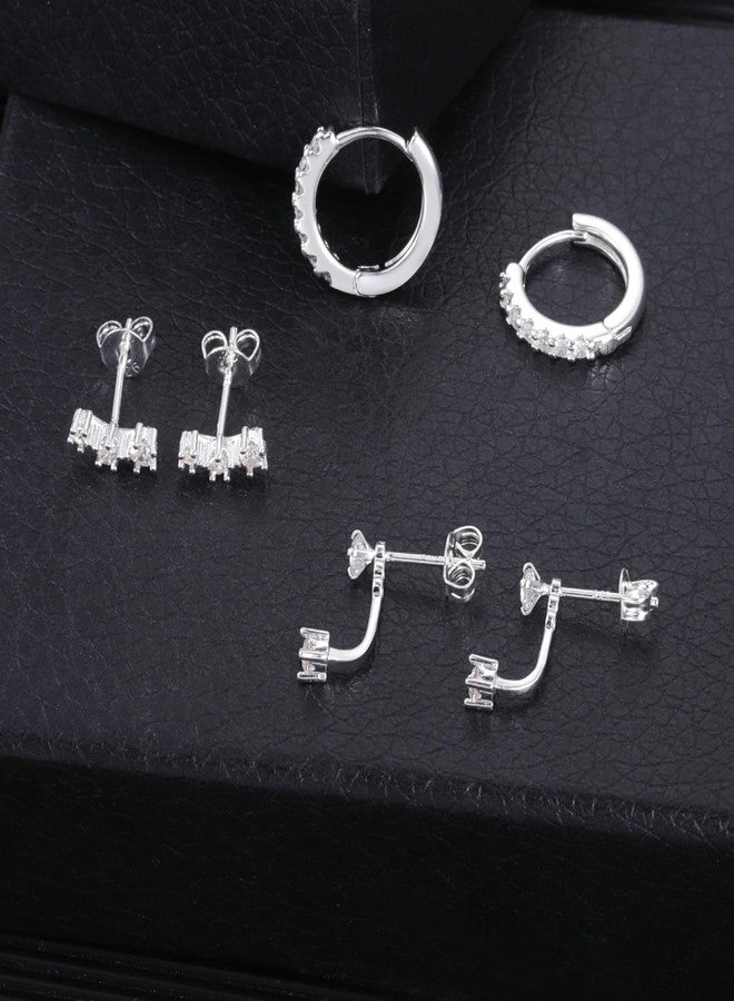 أليكس كرافت أقراط من الفضة الإسترلينية للنساء، طقم أقراط فضية عصرية مرصعة بحلقات، مناسبة لثقوب متعددة، أقراط صغيرة من الفضة عيار 925 للغضروف، تصميمات أنيقة للأذنين الحساسة. - Image 5