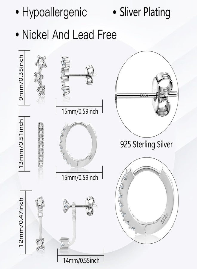 أليكس كرافت أقراط من الفضة الإسترلينية للنساء، طقم أقراط فضية عصرية مرصعة بحلقات، مناسبة لثقوب متعددة، أقراط صغيرة من الفضة عيار 925 للغضروف، تصميمات أنيقة للأذنين الحساسة. - Image 4