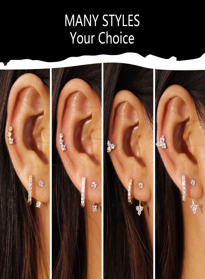 أليكس كرافت أقراط من الفضة الإسترلينية للنساء، طقم أقراط فضية عصرية مرصعة بحلقات، مناسبة لثقوب متعددة، أقراط صغيرة من الفضة عيار 925 للغضروف، تصميمات أنيقة للأذنين الحساسة. - Image 3