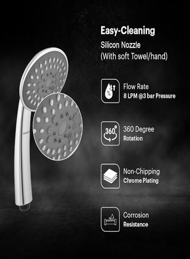 Johnson Bathrooms دش يدوي بيضاوي الشكل من جونسون هيدرا بثلاثة تدفقات مع خرطوم بطول 1.5 متر وخطاف | إعداد تدفق متعدد 3 في 1 | مطر، تدليك، ورذاذ | مصنوع من مادة ABS | ضمان لمدة عام واحد | (S0052OAMZ - كروم) - Image 4