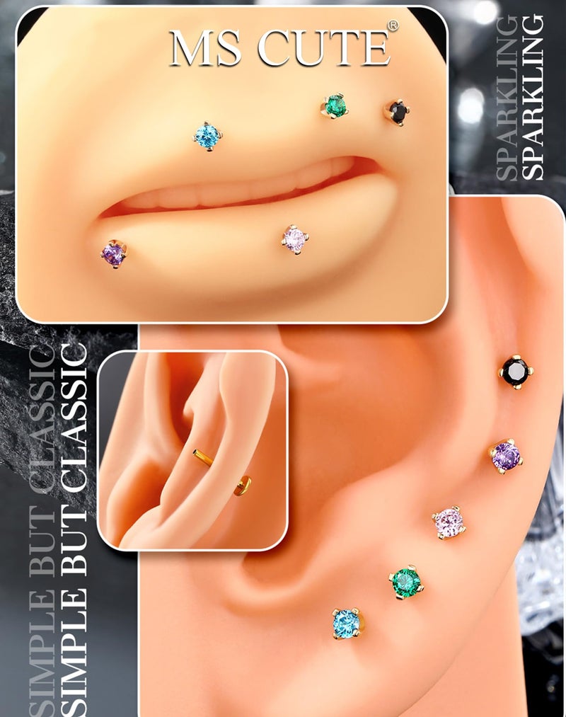 MS CUTE 2Pcs Helix Earrings, Threadless G23 Solid Titanium 16G Replacement Post Bar of Flat Back Stud Earrings in Helix Cartilage Tragus Piercing Jewelry for Women Men-Gold 6MM - Image 5