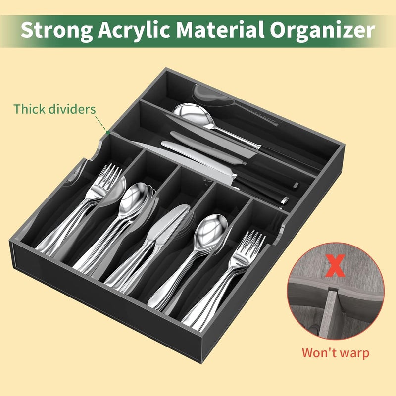 NIUBEE Acrylic Kitchen Drawer Organizer for Flatware and Utensils, Expandable Silverware Organizer and Cutlery Tray for Kitchen, Office,Bathroom Supplies,Black 21" - Image 2