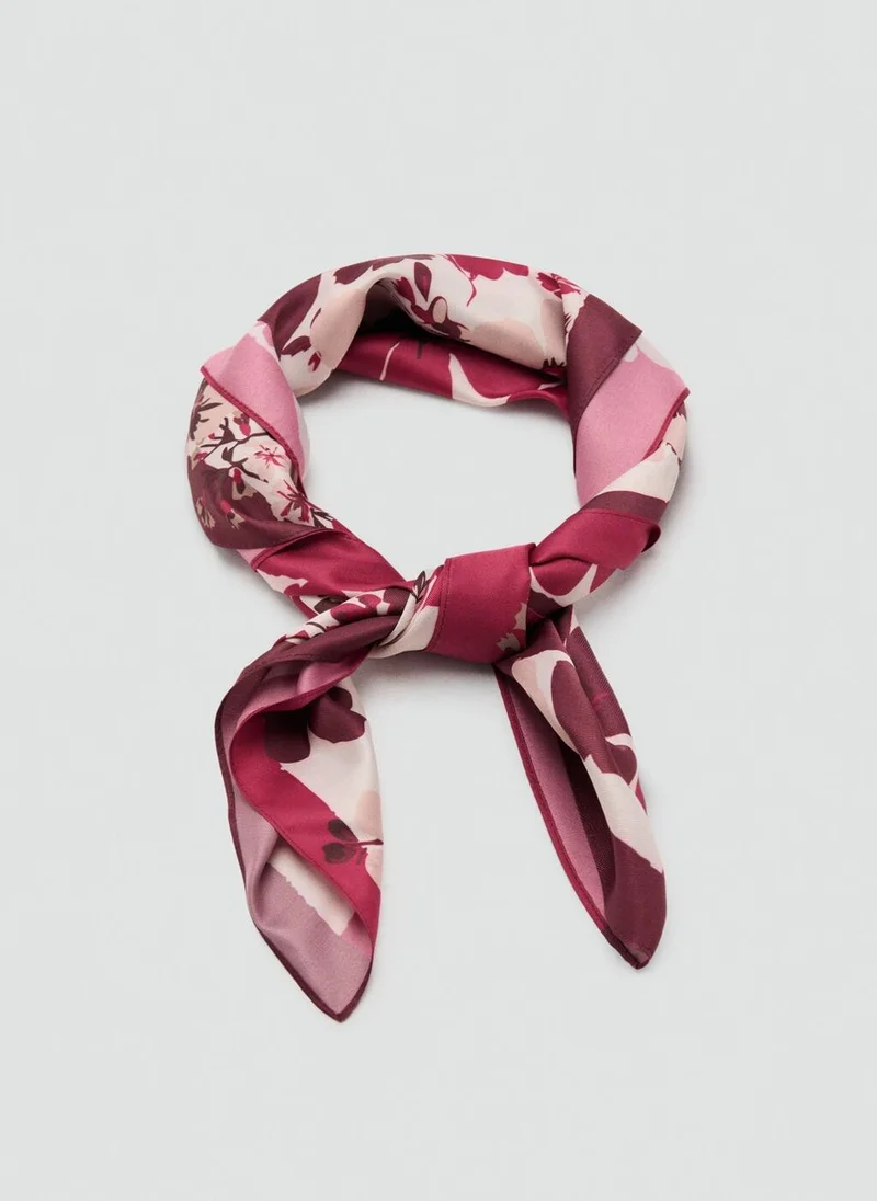 مانجو Floral-print satin scarf