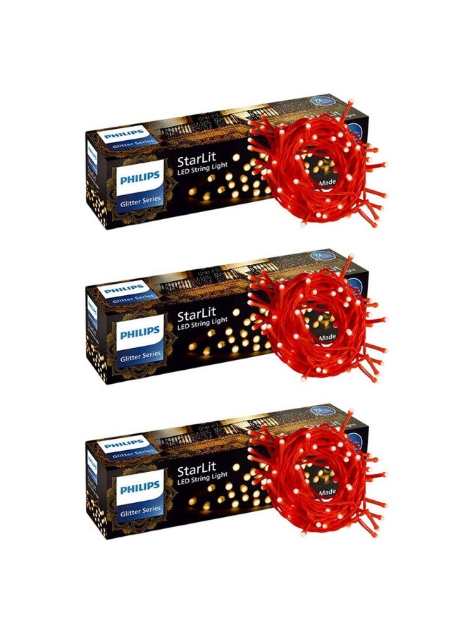 PHILIPS Starlit 12 Meter 72 LEDs String Light for Decoration | Festival LED String Light for Diwali, Christmas and Home Decoration| Red, Pack of 3 - Image 1