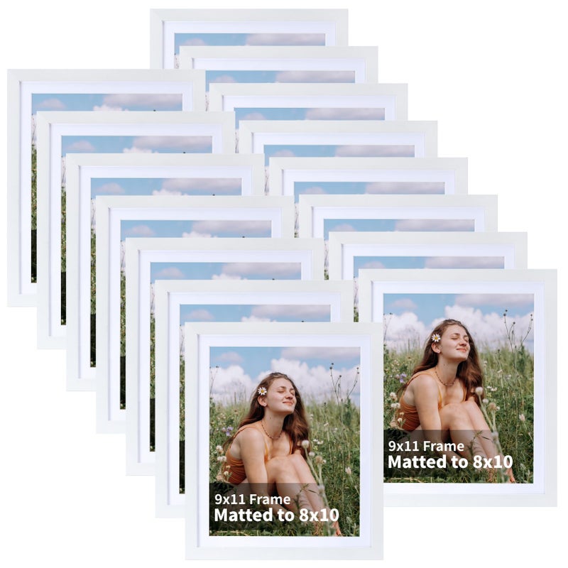 EYMPEU 8x10 Picture Frames with Mat White Wood Set of 15 Display 8 by 10 Photos with Mat or 9x11 Photos without Mat Multi Matted Frames Bulk for Wall Table Top