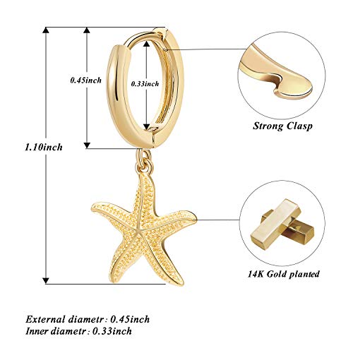 SANNYRA Starfish Earrings for Women - 14K Gold Plated Beach Sea Drop Dangle Earrings - Seashell Beachy Jewelry - Image 4