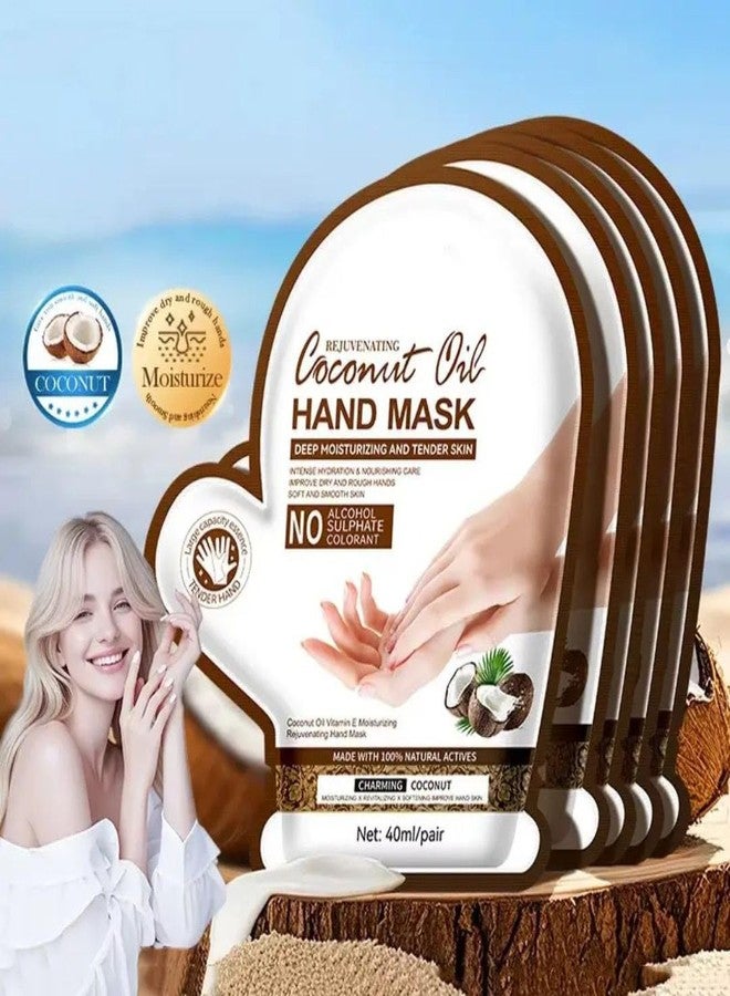 KRIDARSH Coconut Oil Hand Mask for Dry Cracked Hands, Repair Hands Sheet Glove Whitening Coconut Oil & Vitamin E, Moisturizing Gloves, Hand mask for Women & Men - Image 2