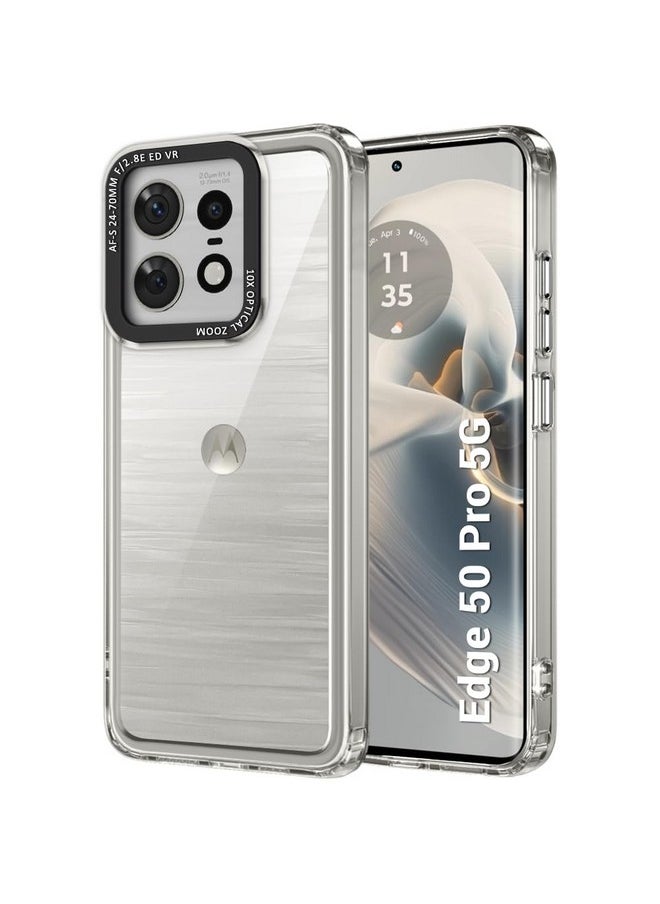 ذا جيفت كارت جراب خلفي مقاوم للصدمات من TheGiftKart لهاتف Motorola Moto Edge 50 Pro 5G | إطار كاميرا أنيق | أزرار مطلية | جراب خلفي صلب شفاف للغاية لهاتف Moto Edge 50 Pro (TPU&PC، مصد شفاف)  - Image 1