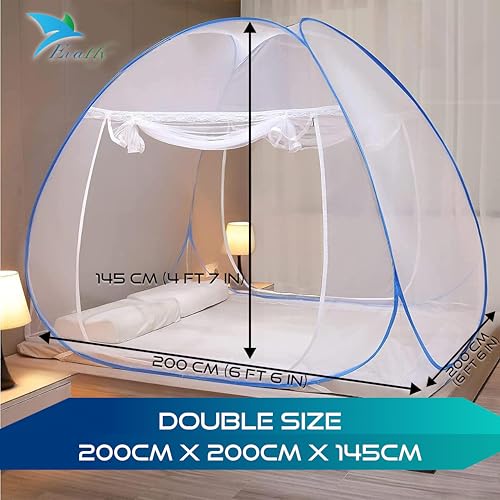 Evafly Mosquito Net for Double Bed | Heart Design (Limited Edition) | King Size Foldable Machardani | Polyester 30GSM Strong Net | Corrosion Resistant Steel Wire - Blue - Image 2