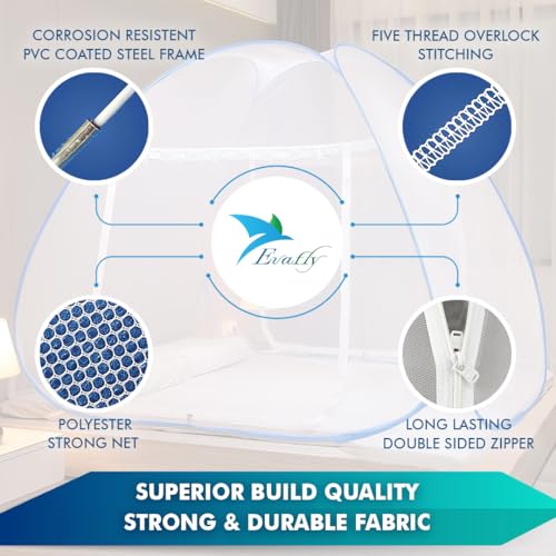 Evafly Mosquito Net for Double Bed | Heart Design (Limited Edition) | King Size Foldable Machardani | Polyester 30GSM Strong Net | Corrosion Resistant Steel Wire - Blue - Image 4