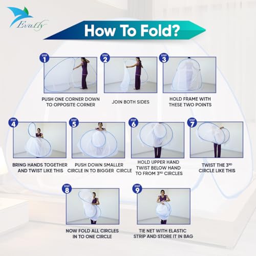 Evafly Mosquito Net for Double Bed | Heart Design (Limited Edition) | King Size Foldable Machardani | Polyester 30GSM Strong Net | Corrosion Resistant Steel Wire - Blue - Image 5