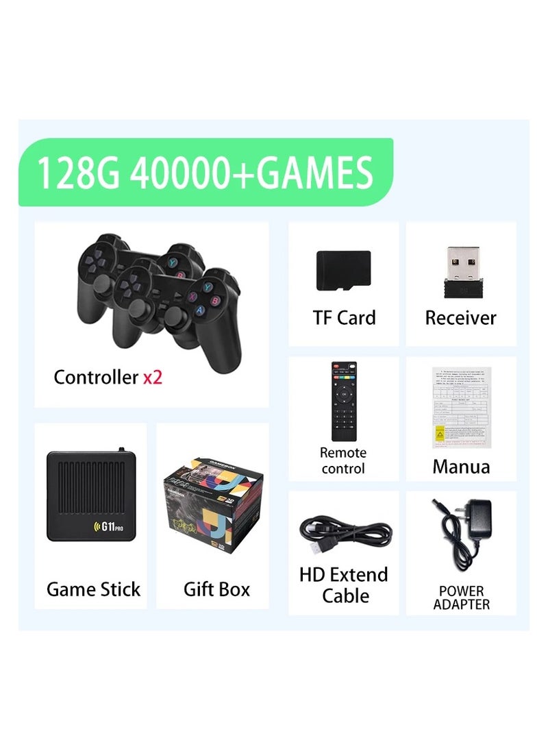 ارواق - G11 Pro Game Box نظام مزدوج لألعاب الفيديو 128G مدمج 40000+ ألعاب ريترو 2.4G لوحة ألعاب لاسلكية 4K HD Game Stick TV BOX - Image 1