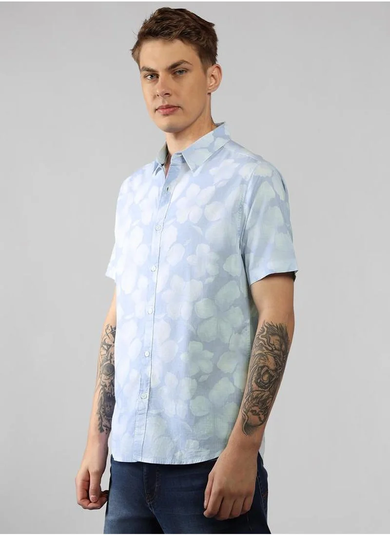 دينيس لينغو Men's Multicoloured 100% Polyester Printed Button Down Relaxed Fit Shirt