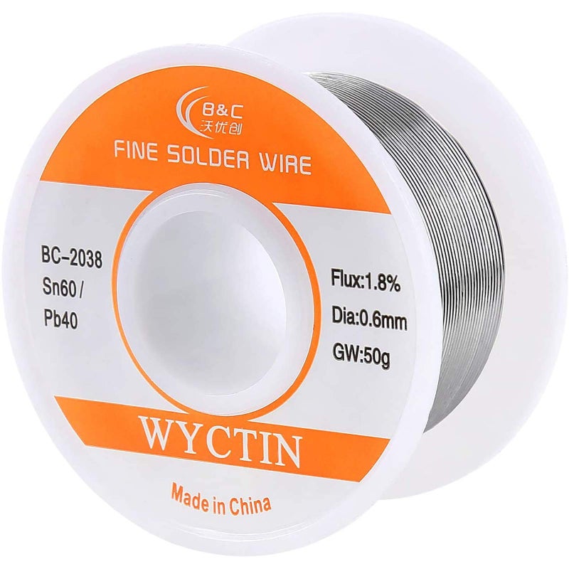 WYCTIN سلك لحام رصاصي من وايكتين 60-40 مع قلب راتينج للحام الكهربائي والأعمال اليدوية 0.0236 بوصة (0.6 مم) 0.11 رطل - Image 1