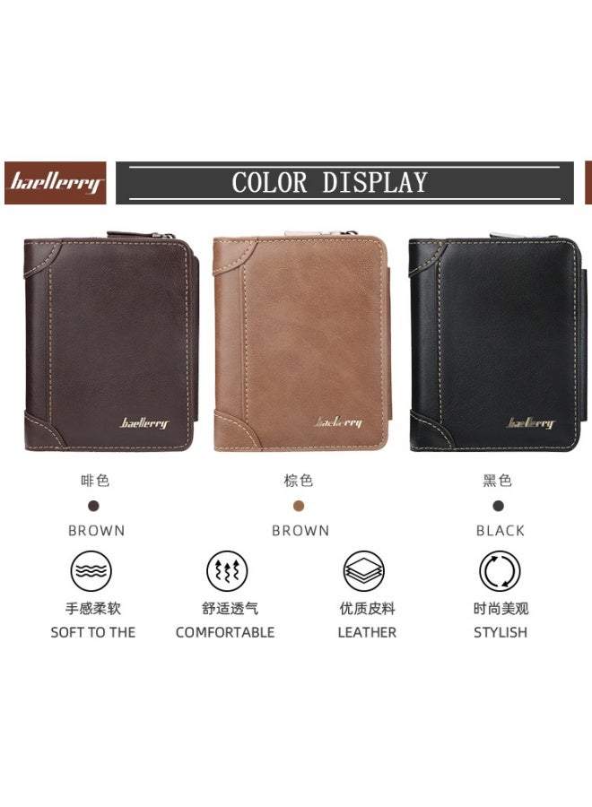 بايلليري محفظة بنية للرجال قصيرة بسحاب من BAELLERRY وحامل بطاقات رفيع وعصري للرجال - Image 3