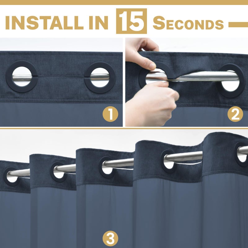 WONICY No Hook Shower Curtain with Snap in Liner  Polyester Textured Shower Curtain with Liner Set  Waterproof Washable Hotel Style Shower Curtains for Bathroom  71Wx74H  Navy - Image 3