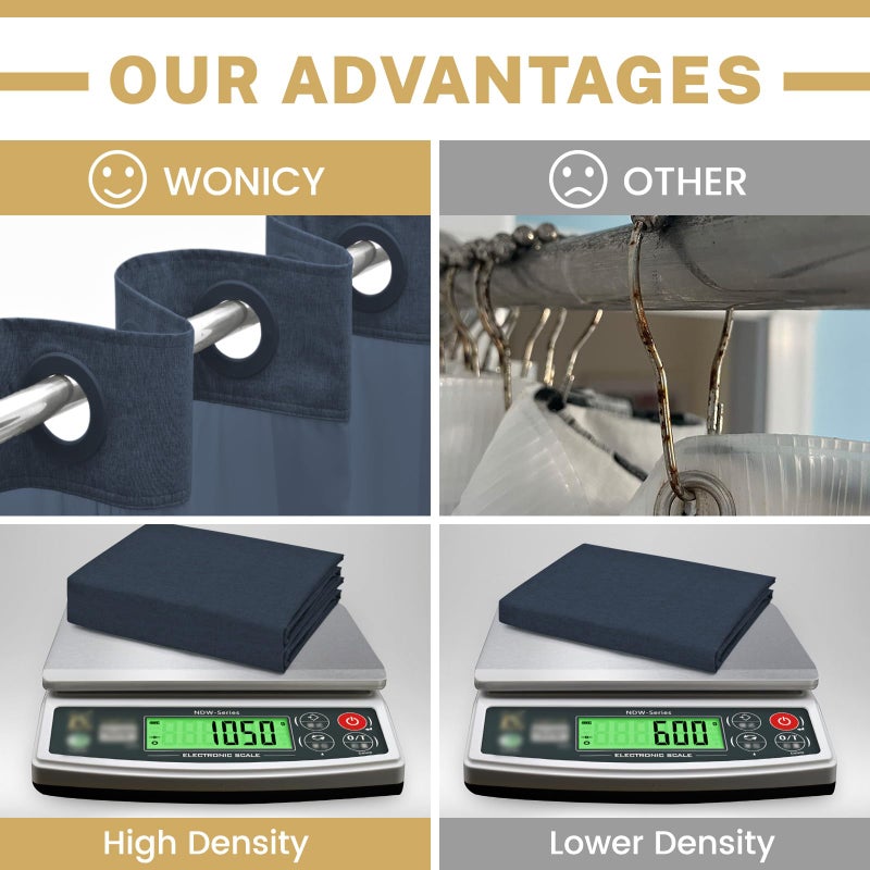 WONICY No Hook Shower Curtain with Snap in Liner  Polyester Textured Shower Curtain with Liner Set  Waterproof Washable Hotel Style Shower Curtains for Bathroom  71Wx74H  Navy - Image 2