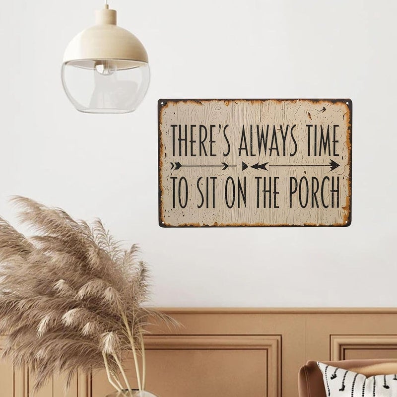 JACKGOLD Funny Porch Sign Farmhouse Outdoor Wall Decor There's Always Time To Sit On The Porch Sign Vintage Welcome Metal Tin Signs for Front Porch Decor 8x12 Inch - Image 3