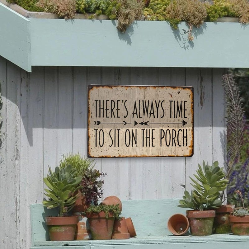 JACKGOLD Funny Porch Sign Farmhouse Outdoor Wall Decor There's Always Time To Sit On The Porch Sign Vintage Welcome Metal Tin Signs for Front Porch Decor 8x12 Inch - Image 5