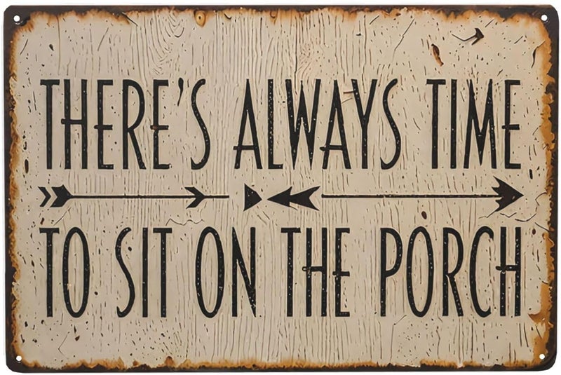 JACKGOLD Funny Porch Sign Farmhouse Outdoor Wall Decor There's Always Time To Sit On The Porch Sign Vintage Welcome Metal Tin Signs for Front Porch Decor 8x12 Inch - Image 1