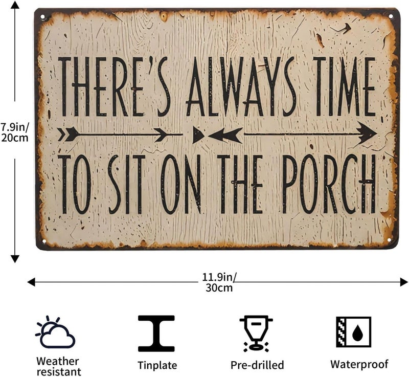 JACKGOLD Funny Porch Sign Farmhouse Outdoor Wall Decor There's Always Time To Sit On The Porch Sign Vintage Welcome Metal Tin Signs for Front Porch Decor 8x12 Inch - Image 2