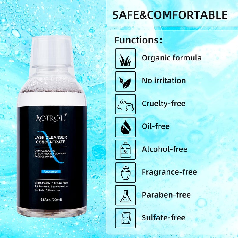 ACTROL Eyelash Cleanser Concentrate 200ml Unscented Professional Lash Shampoo Foaming Cleanser Lash Wash Concentrate for Extensions Lashes with Salon Home Care-Makes 40 Bottles - Image 3