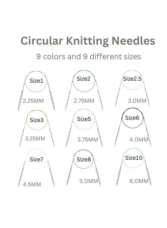Dasonwin 9Pcs Circular Knitting Needles, 16 Inch (40CM) Stainless Round Knitting Needles Kit 9 Sizes US of 1/2/3/5/6/7/8/9/10,Easy for Beginner and Women and Knitter - Image 2