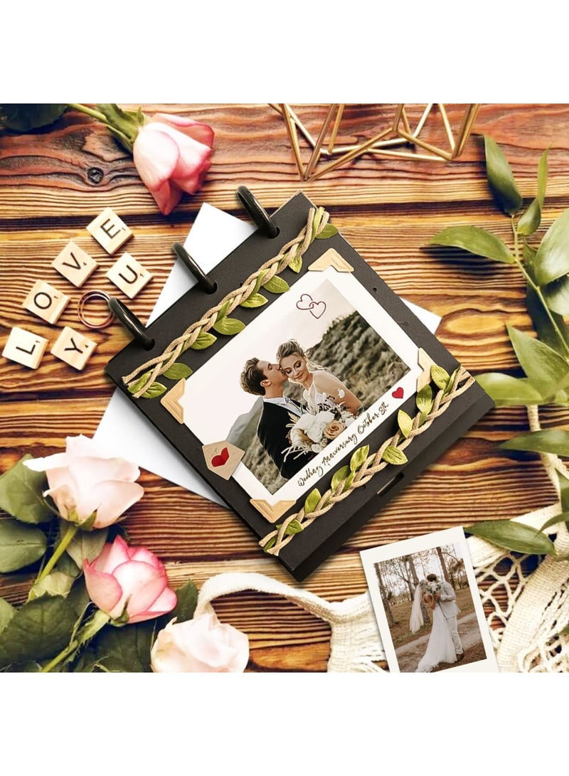 Barakah Pocket Photo Album Book for Instax Wide & Polaroid, Compact Scrapbook Holds WIDE EVO 210 300 400 Film and 600 i-Type SX70 Instant Photos, DIY Memory Journal with Elastic Closure (Black，3.5x4.25 Inch) - Image 3