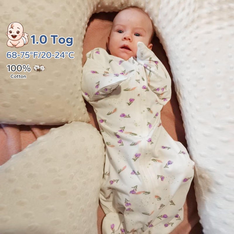 ZIGJOY زيغجوي سوار الانتقال على شكل زعنفة قرش 1.0 توغ كيس نوم للأطفال 3-6 أشهر بطانية قابلة للارتداء ناعمة من القطن الانتقالي بسحاب مزدوج الاتجاه للمواليد الجدد، زهرة بنفسجية، م - Image 5