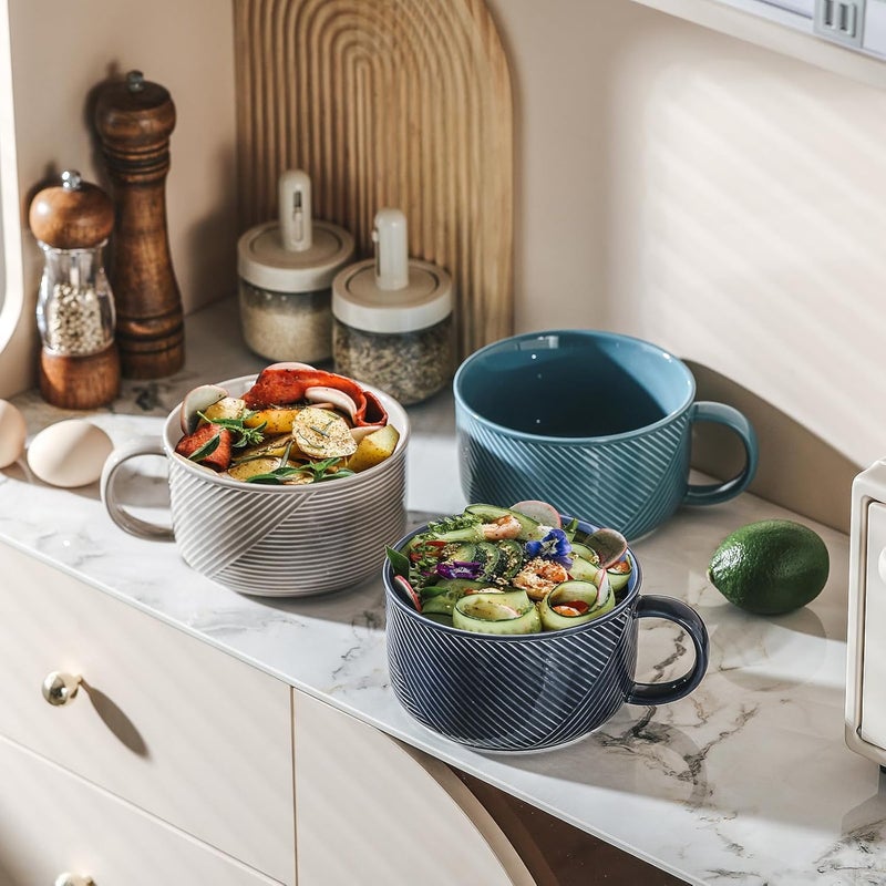 Adewnest Ceramic Soup Bowl with Handle 38 oz Microwave Safe Extra Large Mug for Oatmeal Cereal Breakfast Meal Prep Work Lunch Dorm Living Single Serve Dinner  6 Inch Grey - Image 5