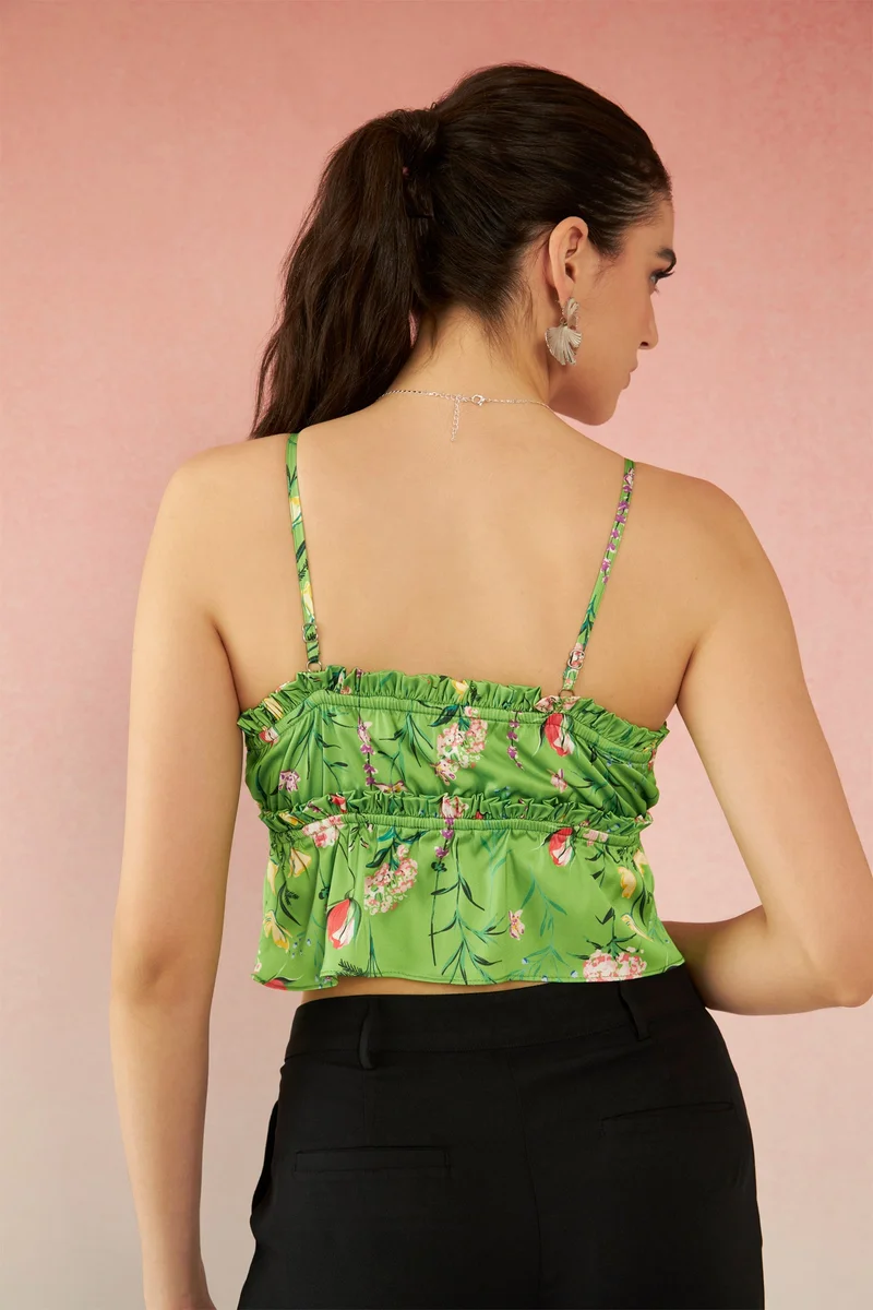 فيرجيو Satin Bustier Vacation Strappy Tops With Ruffles for Women