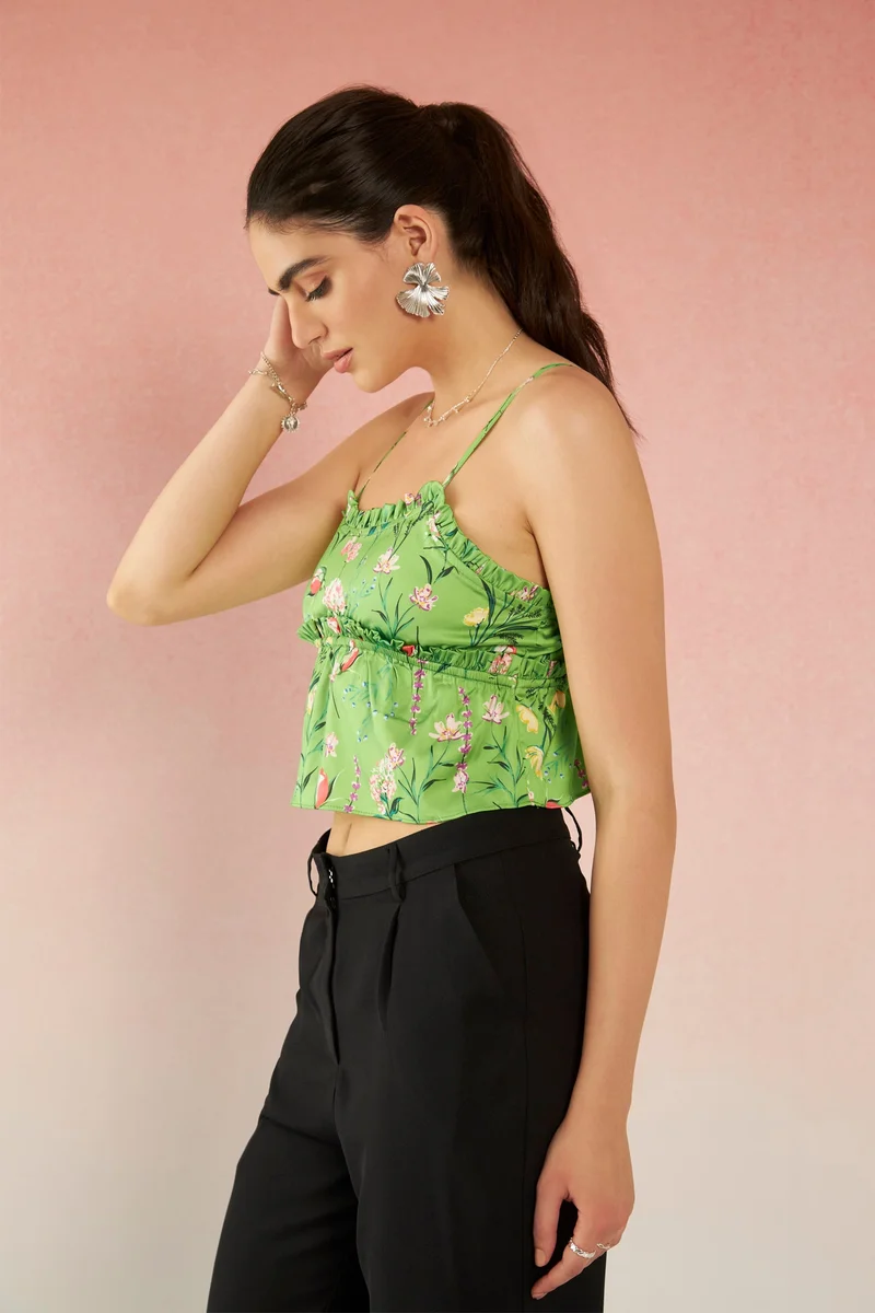 فيرجيو Satin Bustier Vacation Strappy Tops With Ruffles for Women