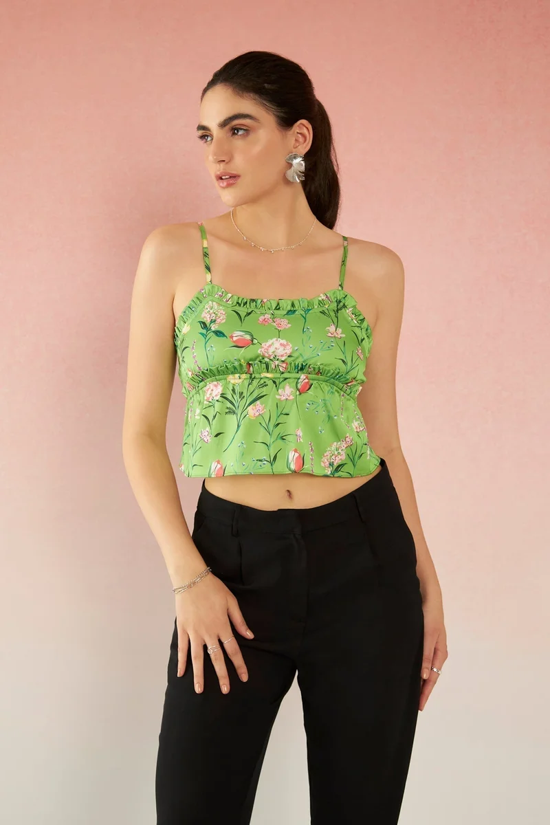 Virgio Satin Bustier Vacation Strappy Tops With Ruffles for Women