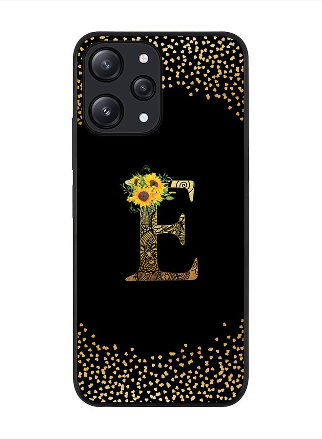 Stylizedd Cover for Xiaomi Redmi 12 4G Case, Rugged Black Slim fit Phone Cases  - Custom Monogram Initial Letter Mandala Floral Pattern Alphabet-E (Black) - Image 1