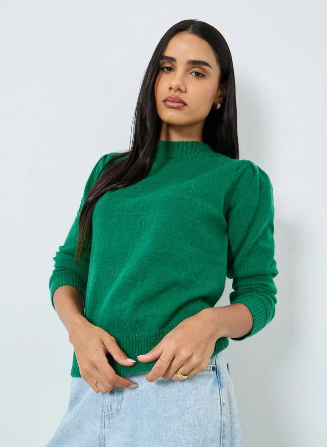 Styli Styli Emerald Green Long Sleeve Knit Top