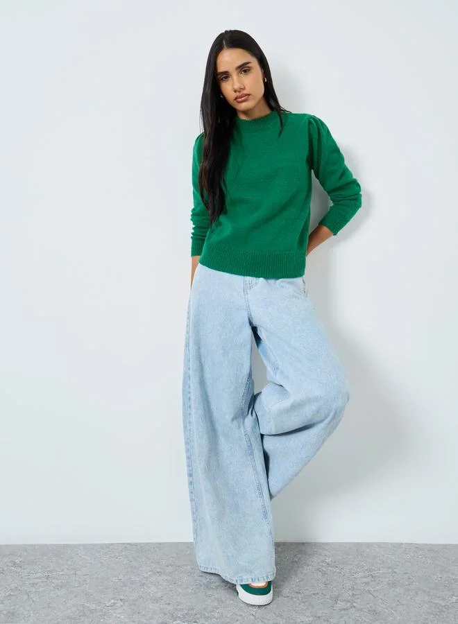 Styli Styli Emerald Green Long Sleeve Knit Top
