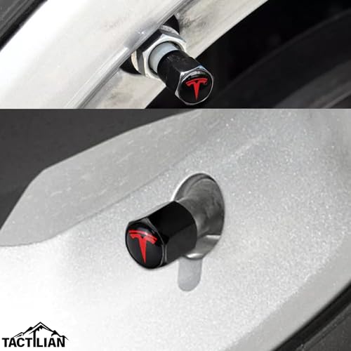TACTILIAN Red Tire Valve Stem Caps for Tesla Model 3, S, X, Y | Leakproof Aluminum Tire Valve Caps with Rubber O-Rings Compatible with Tesla Car Accessories | Tire Valve Stem Covers Tire Caps 4 Pack - Image 2