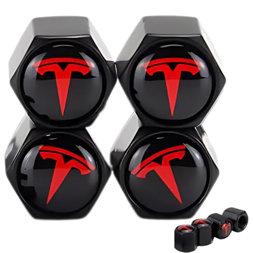 TACTILIAN Red Tire Valve Stem Caps for Tesla Model 3, S, X, Y | Leakproof Aluminum Tire Valve Caps with Rubber O-Rings Compatible with Tesla Car Accessories | Tire Valve Stem Covers Tire Caps 4 Pack - Image 1