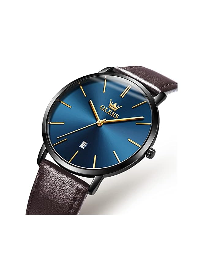 OLEVS Mens Wrist Watches Ultra Thin 6.5Mm Minimalist Business Dress Waterproof  Date  Leather Strap Slim Watches For Men - Image 2