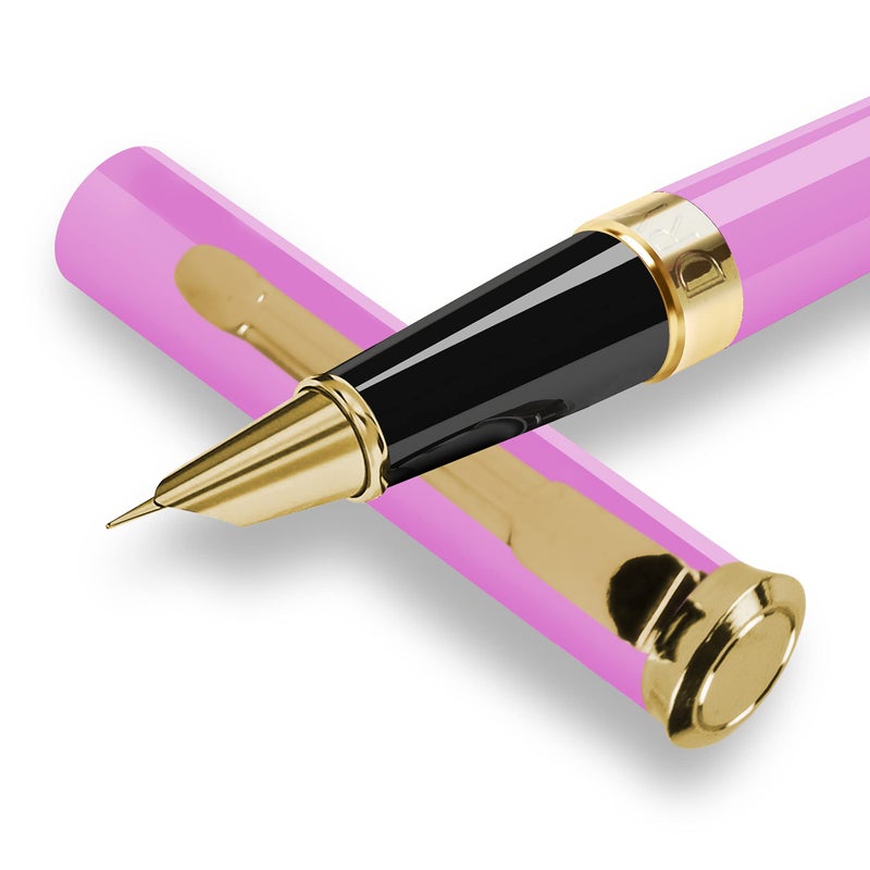 Dryden Designs Fine Nib Fountain Pen - Includes 24 Ink Cartridges - 12 Black and 12 Blue - Pink - Smooth Elegant Writing with Fine Nib and Ink Converters - Image 4