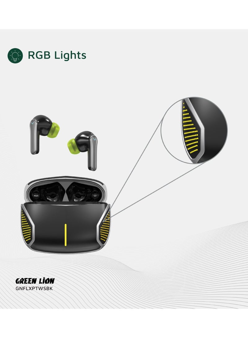 Flex Pro TWS True Wireless ENC Earbuds with RGB Lights and Touch Control / Voice Assistant / Up to 6 Hours Playtime / High Quality Sound / +10m Transmission Range - Black