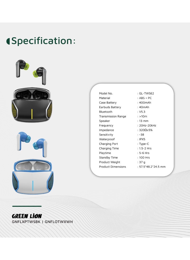 Flex Pro TWS True Wireless ENC Earbuds with RGB Lights and Touch Control / Voice Assistant / Up to 6 Hours Playtime / High Quality Sound / +10m Transmission Range - Black